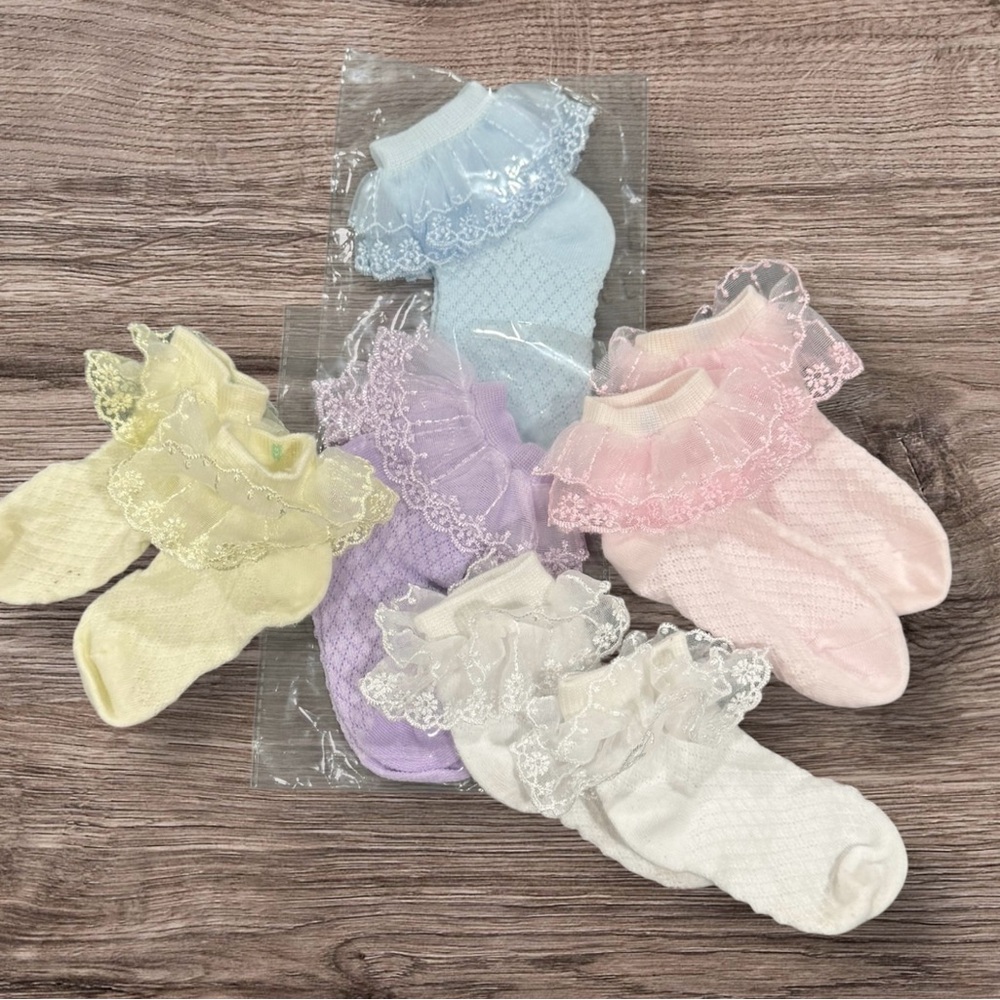 5 Princess Lace Trim Ruffles Kids Ankle Socks Set